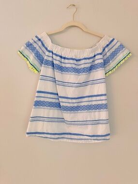Embroidered Off The Shoulder Blouse by Buckley K Blue White  size M